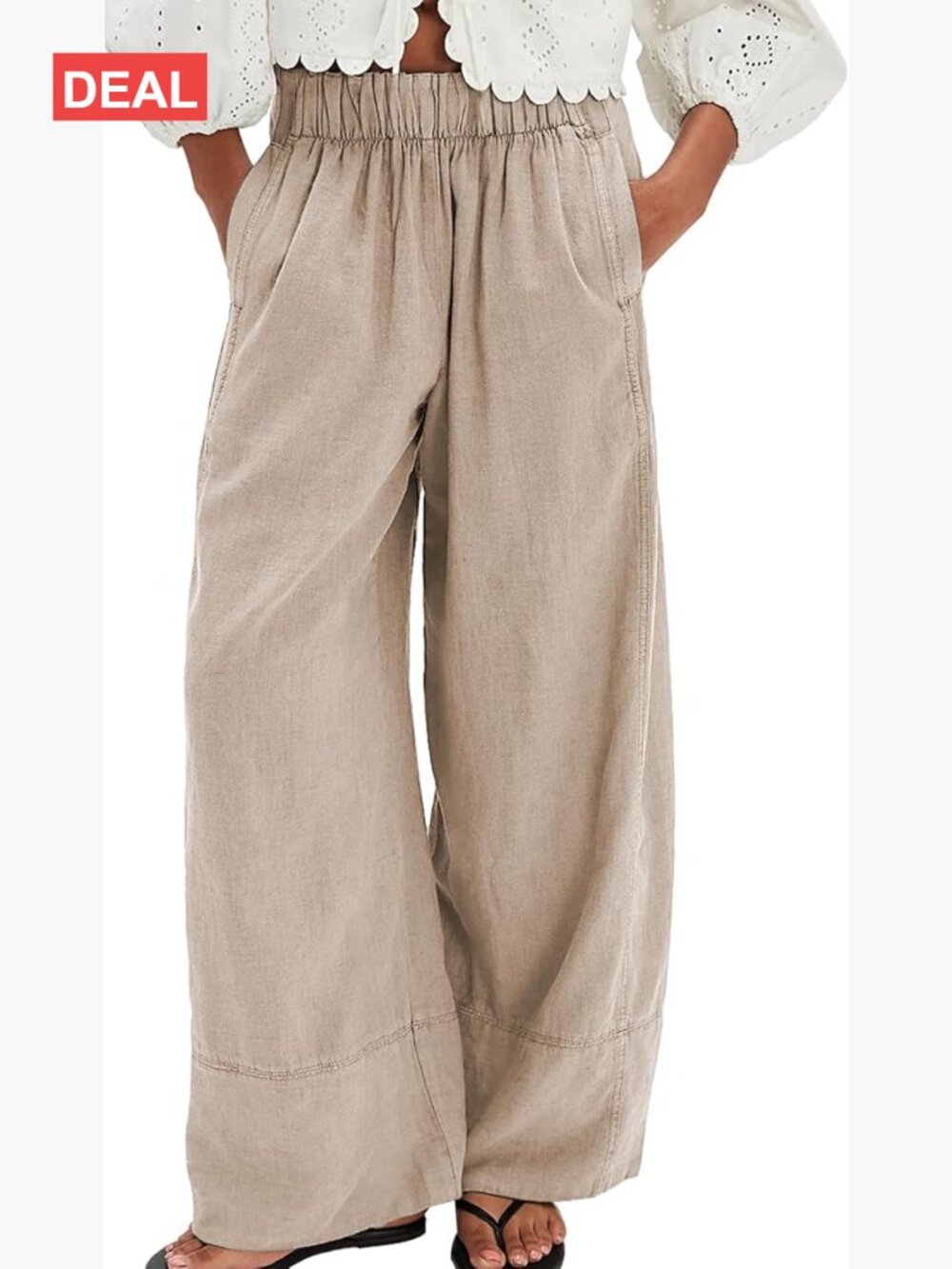 Cotton Linen Baggy Wide Leg Palazzo Pants with Pockets